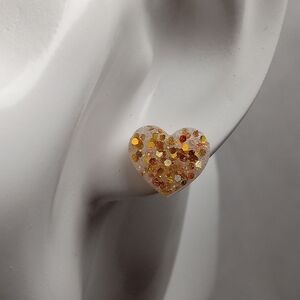 Hand Crafted Gold and White Heart Earrings